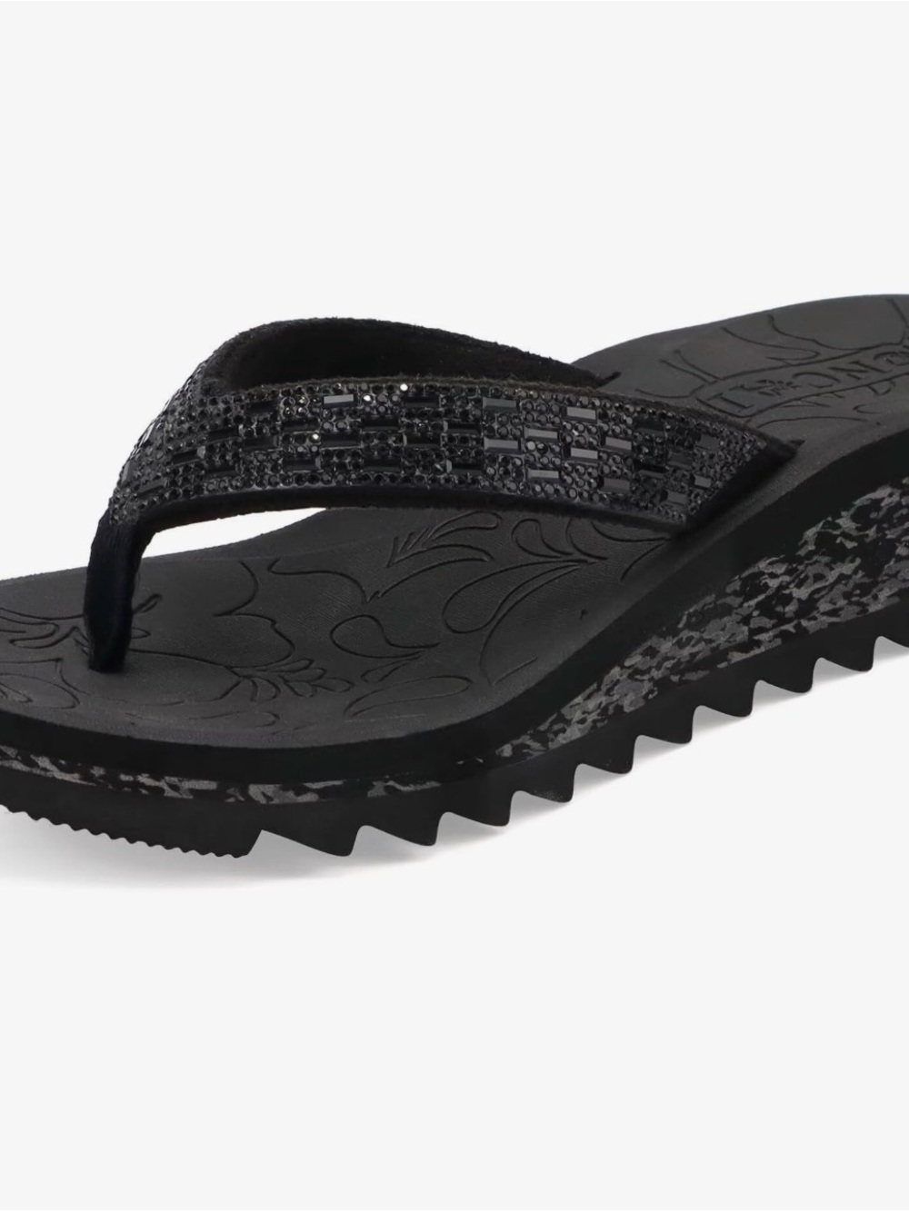 Embellished Black Wedge Flip-Flop Sandals
